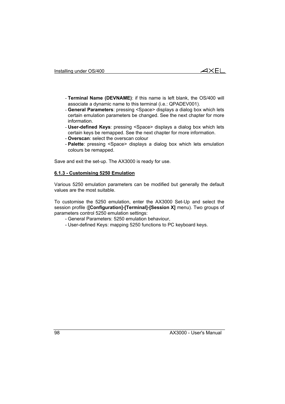 Axel AX3000 65 User's Manual User Manual | Page 110 / 276