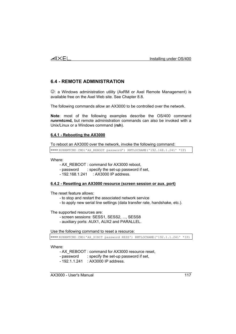 Axel AX3000 65 User's Manual User Manual | Page 129 / 276