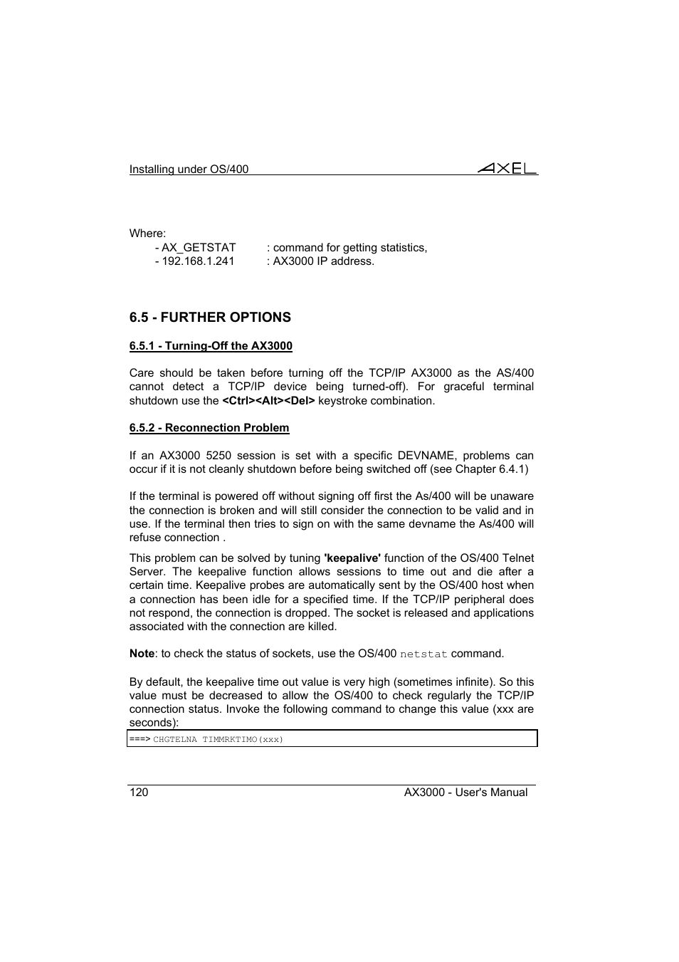 Axel AX3000 65 User's Manual User Manual | Page 132 / 276