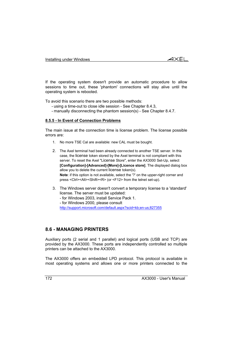 6 - managing printers | Axel AX3000 65 User's Manual User Manual | Page 184 / 276