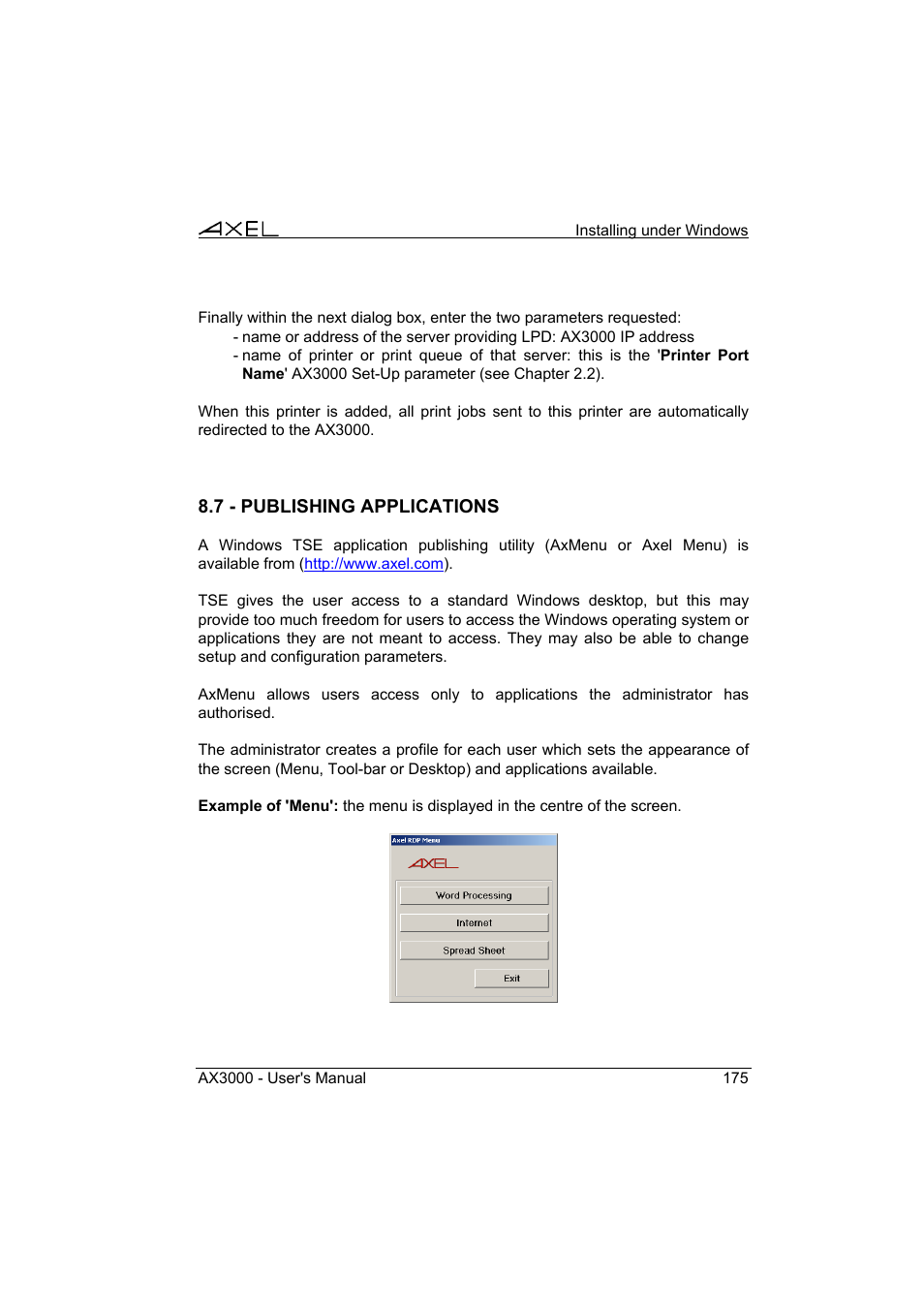 Axel AX3000 65 User's Manual User Manual | Page 187 / 276