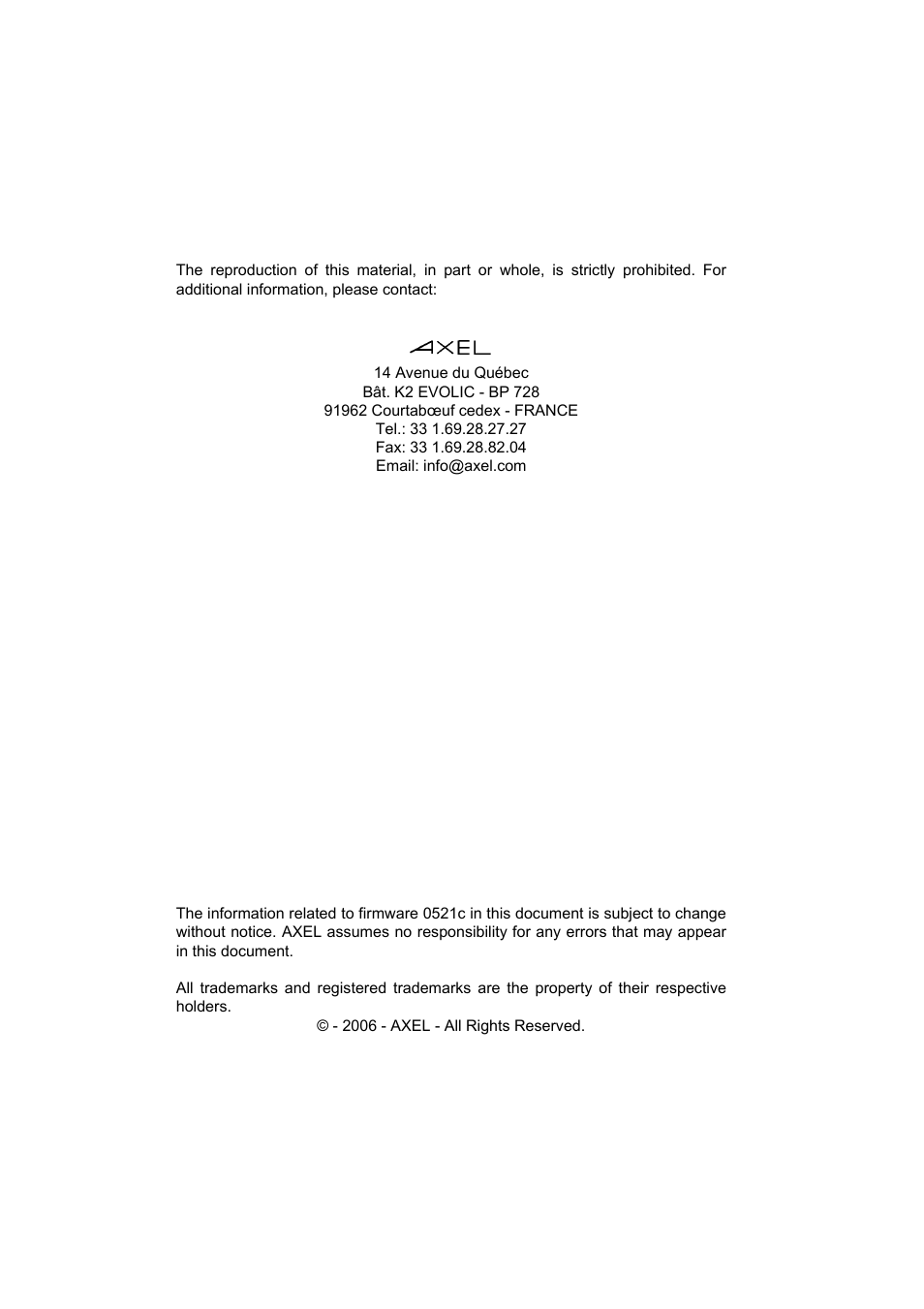 Axel AX3000 65 User's Manual User Manual | Page 2 / 276