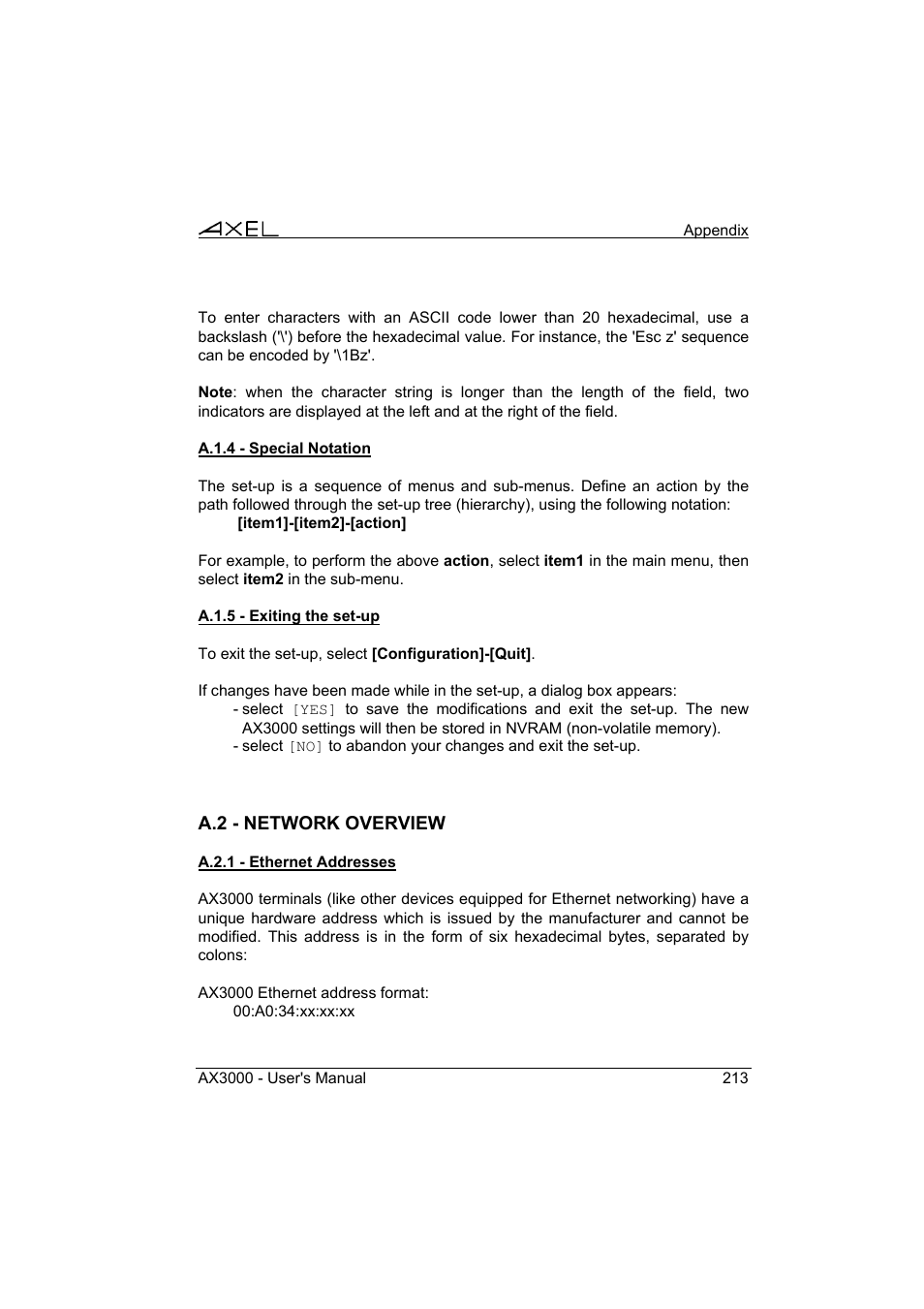 Axel AX3000 65 User's Manual User Manual | Page 225 / 276