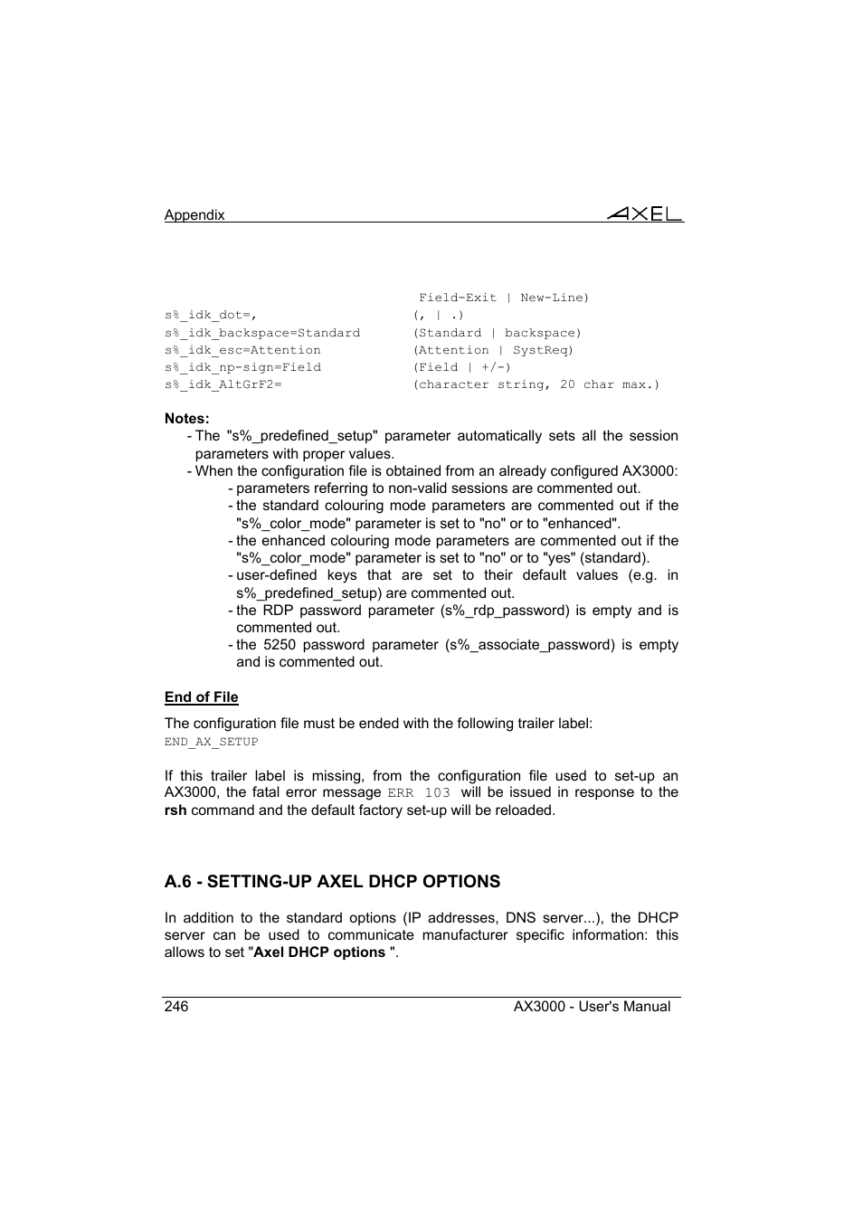 A.6 - setting-up axel dhcp options | Axel AX3000 65 User's Manual User Manual | Page 258 / 276