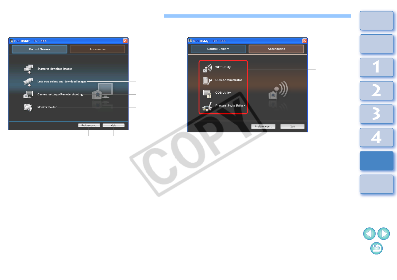 List of main window functions | Canon 2.2 User Manual | Page 46 / 54