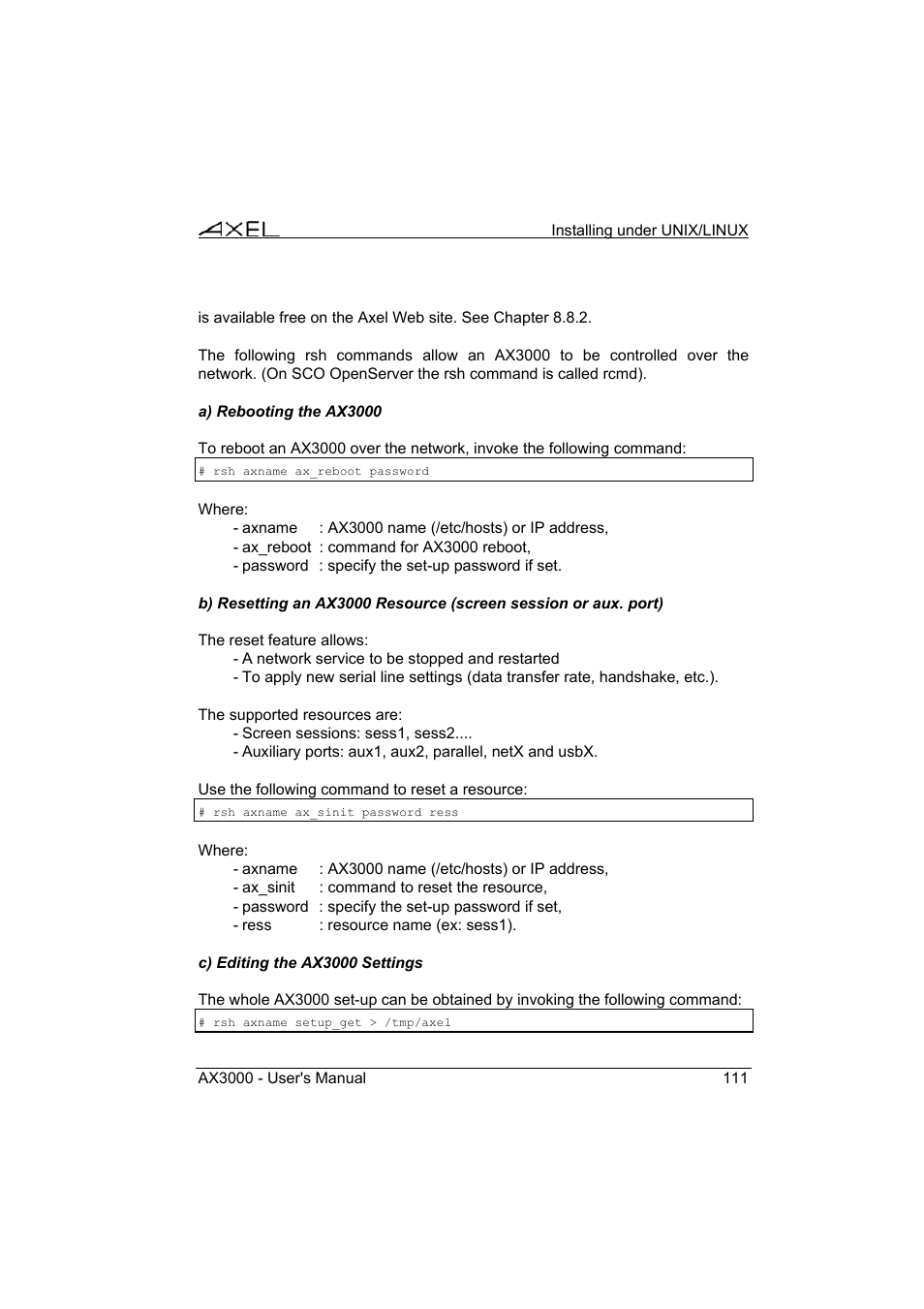 Axel AX3000 65 User's Manual - firmware 0632 User Manual | Page 125 / 298