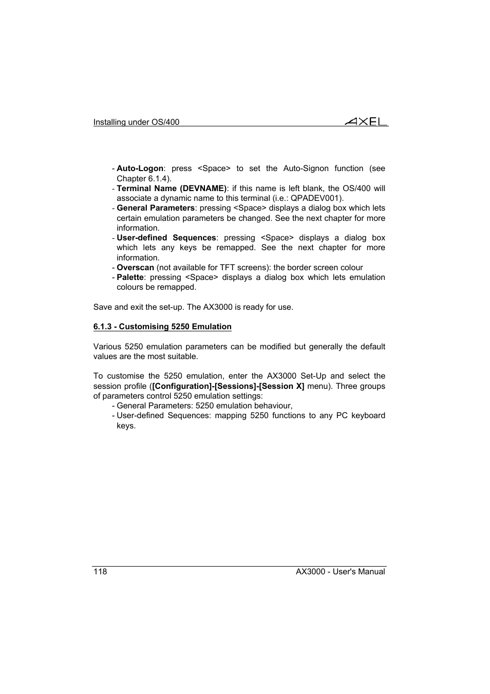 Axel AX3000 65 User's Manual - firmware 0632 User Manual | Page 132 / 298