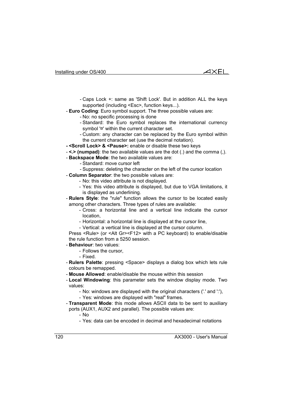 Axel AX3000 65 User's Manual - firmware 0632 User Manual | Page 134 / 298