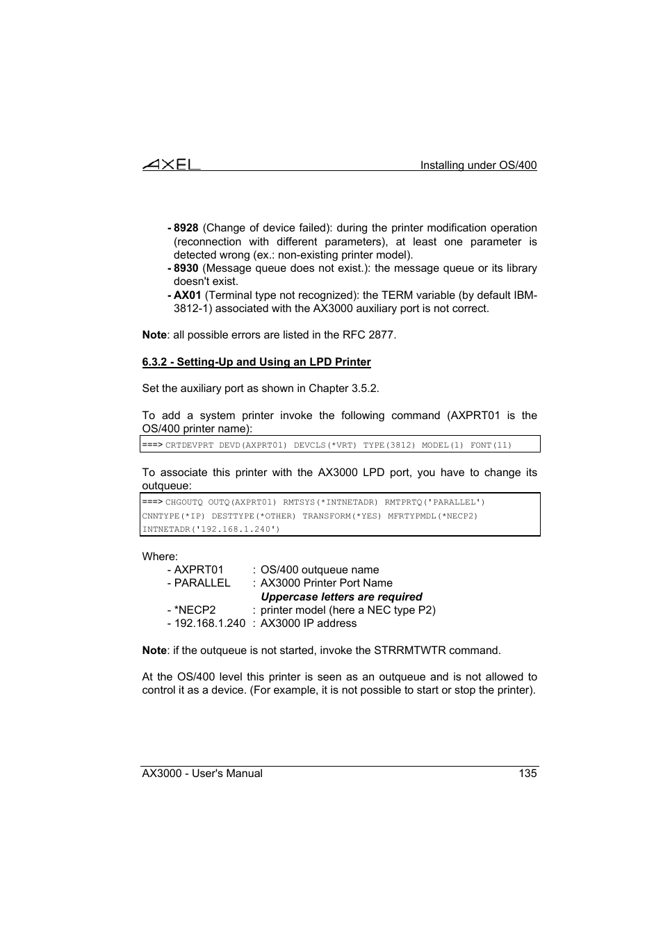Axel AX3000 65 User's Manual - firmware 0632 User Manual | Page 149 / 298