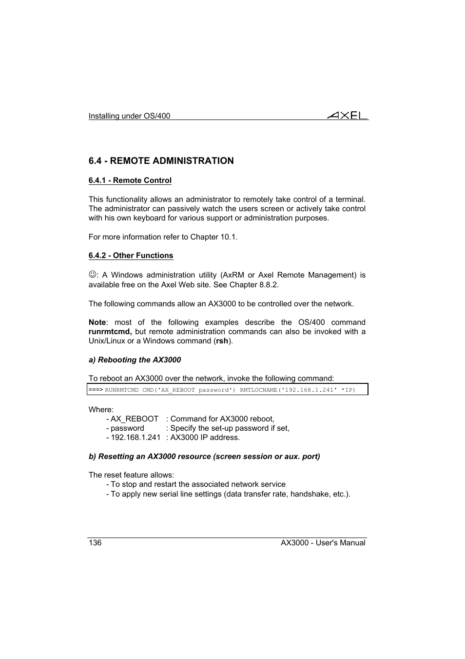 Axel AX3000 65 User's Manual - firmware 0632 User Manual | Page 150 / 298