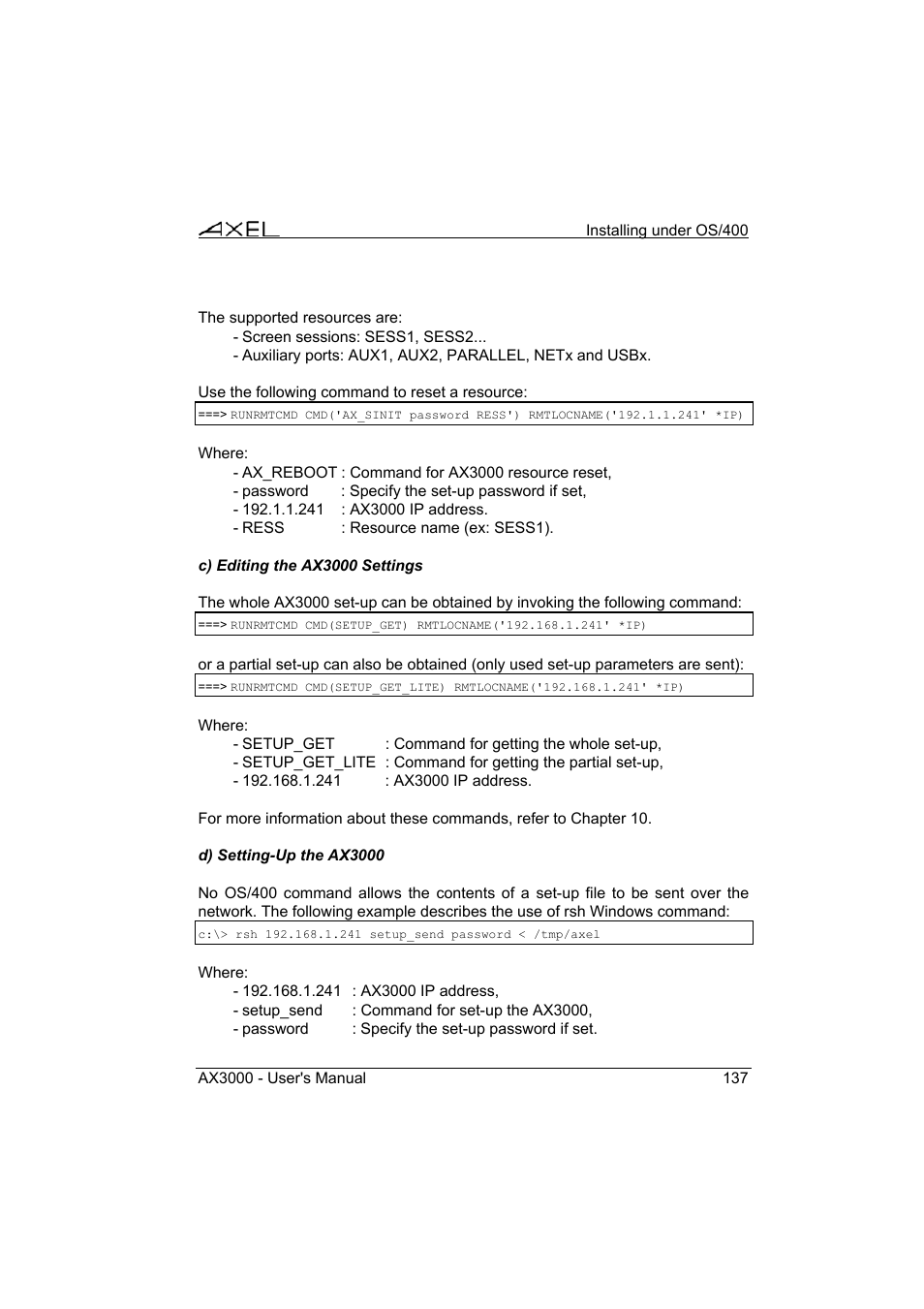 Axel AX3000 65 User's Manual - firmware 0632 User Manual | Page 151 / 298