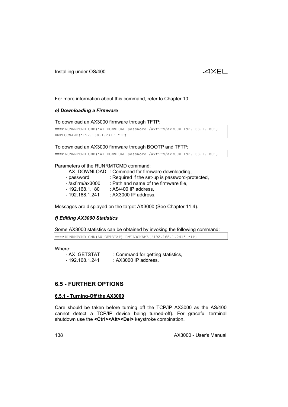 Axel AX3000 65 User's Manual - firmware 0632 User Manual | Page 152 / 298