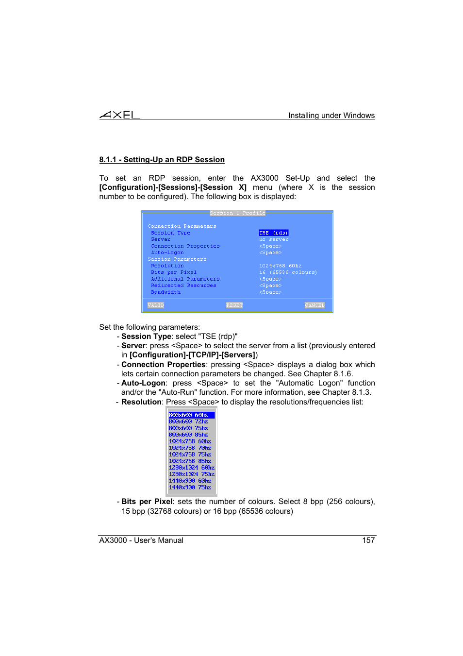 Axel AX3000 65 User's Manual - firmware 0632 User Manual | Page 171 / 298