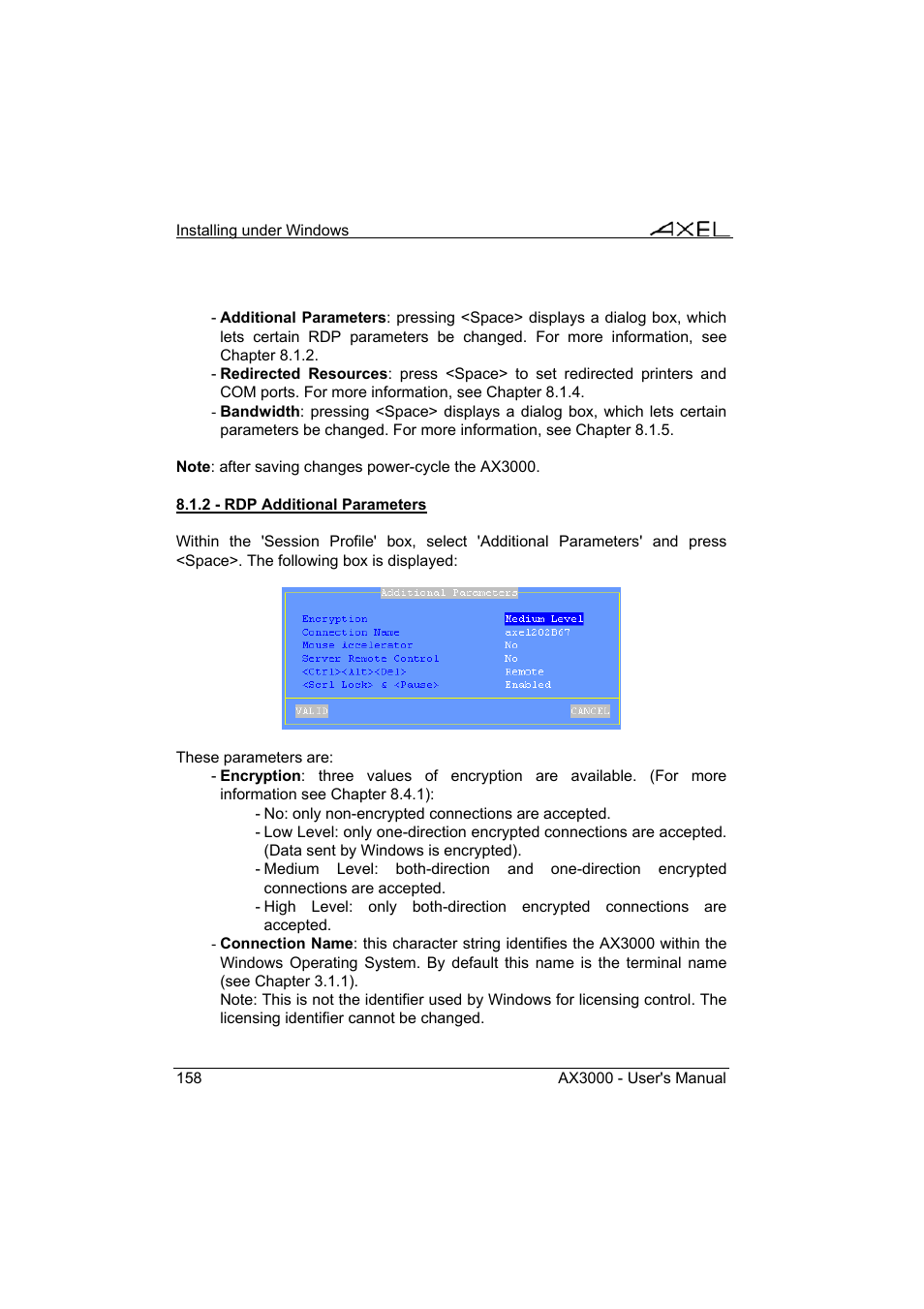 Axel AX3000 65 User's Manual - firmware 0632 User Manual | Page 172 / 298