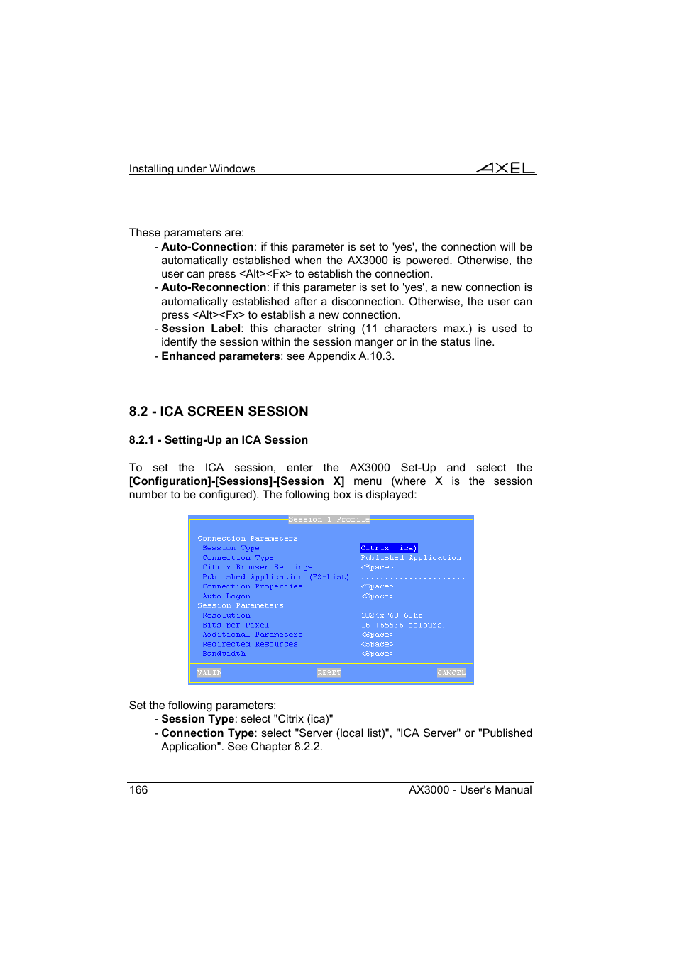 Axel AX3000 65 User's Manual - firmware 0632 User Manual | Page 180 / 298