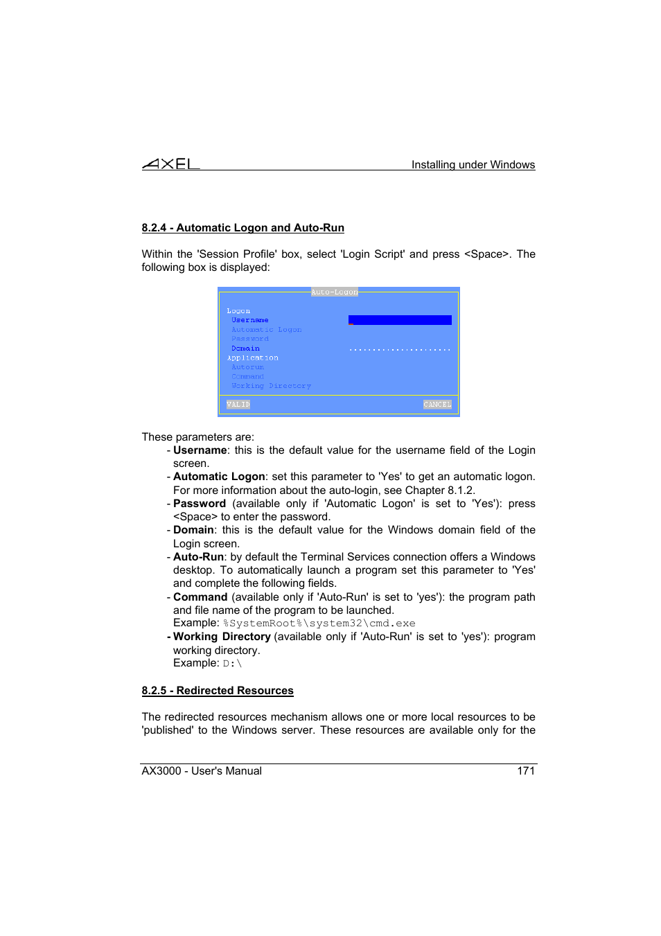Axel AX3000 65 User's Manual - firmware 0632 User Manual | Page 185 / 298
