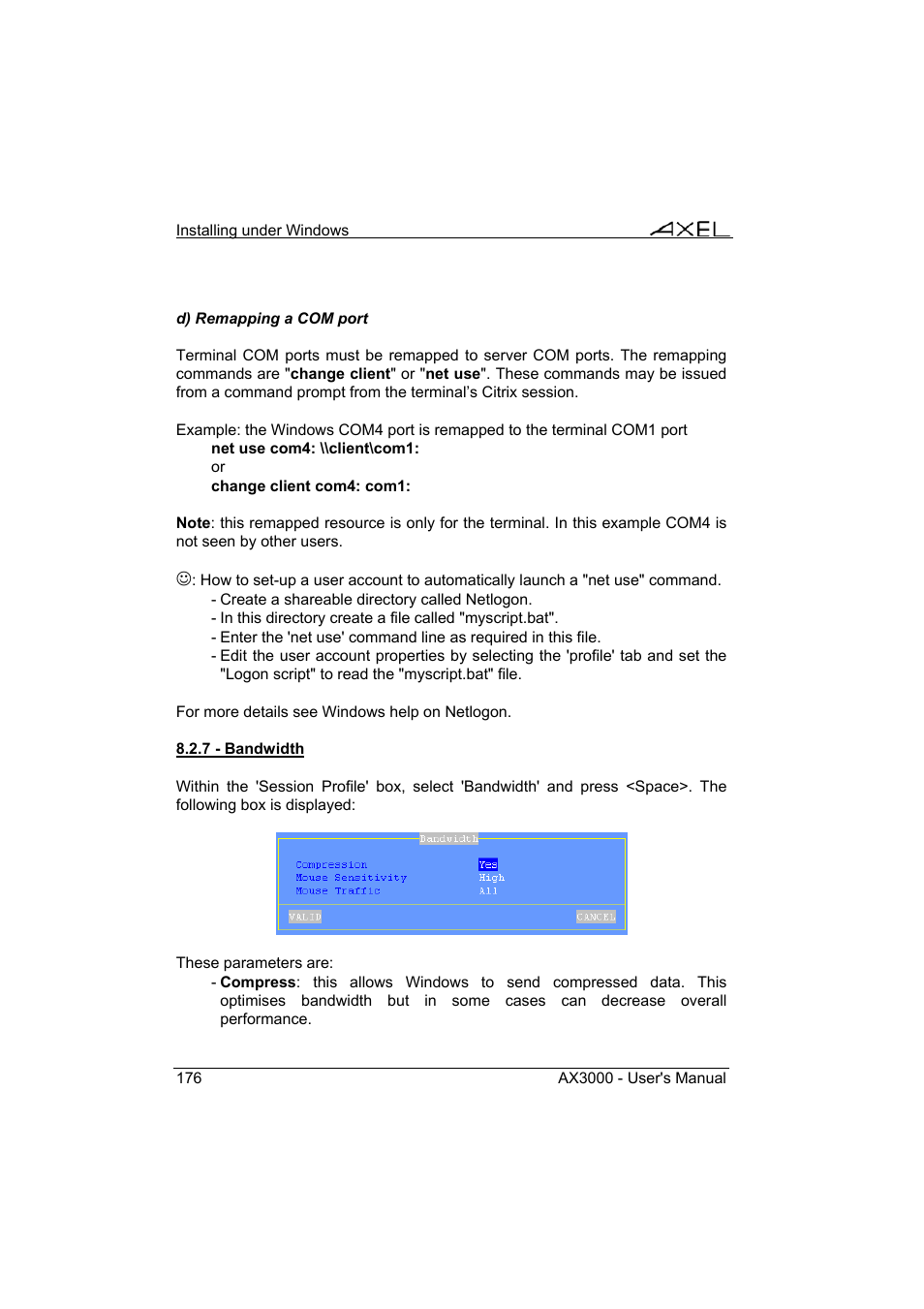 Axel AX3000 65 User's Manual - firmware 0632 User Manual | Page 190 / 298