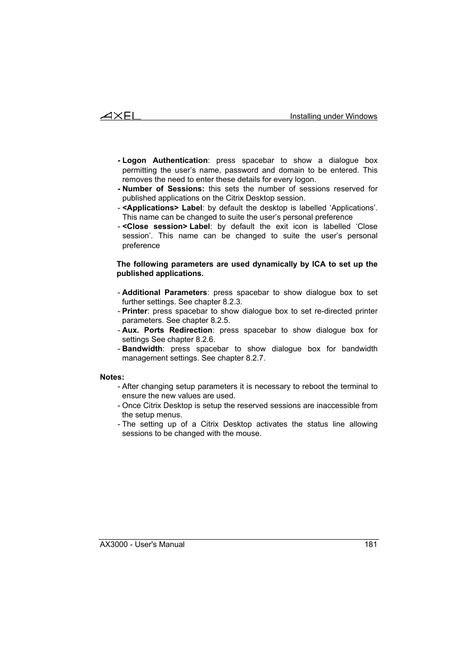 Axel AX3000 65 User's Manual - firmware 0632 User Manual | Page 195 / 298