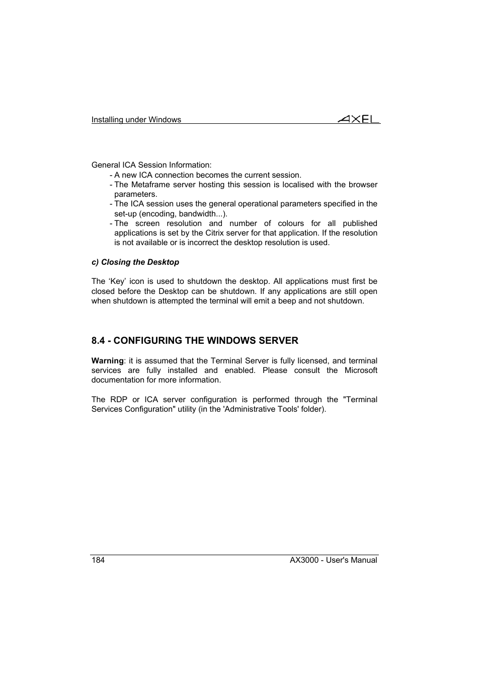 Axel AX3000 65 User's Manual - firmware 0632 User Manual | Page 198 / 298