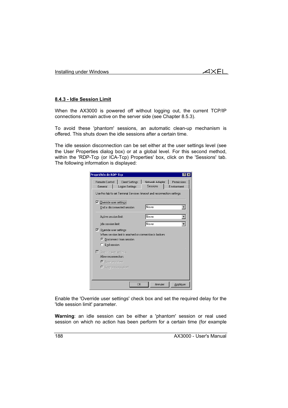 Axel AX3000 65 User's Manual - firmware 0632 User Manual | Page 202 / 298