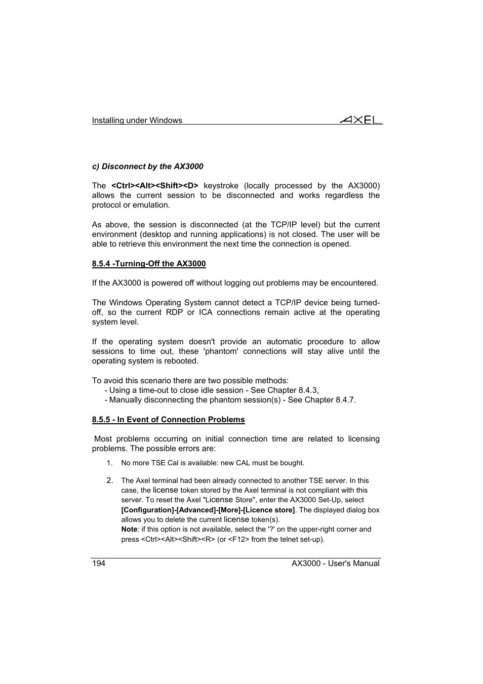 Axel AX3000 65 User's Manual - firmware 0632 User Manual | Page 208 / 298
