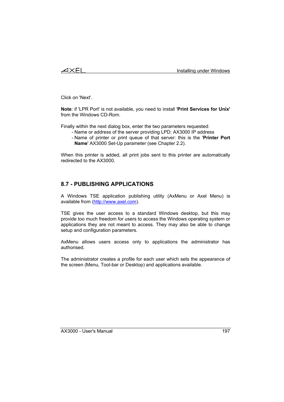 Axel AX3000 65 User's Manual - firmware 0632 User Manual | Page 211 / 298