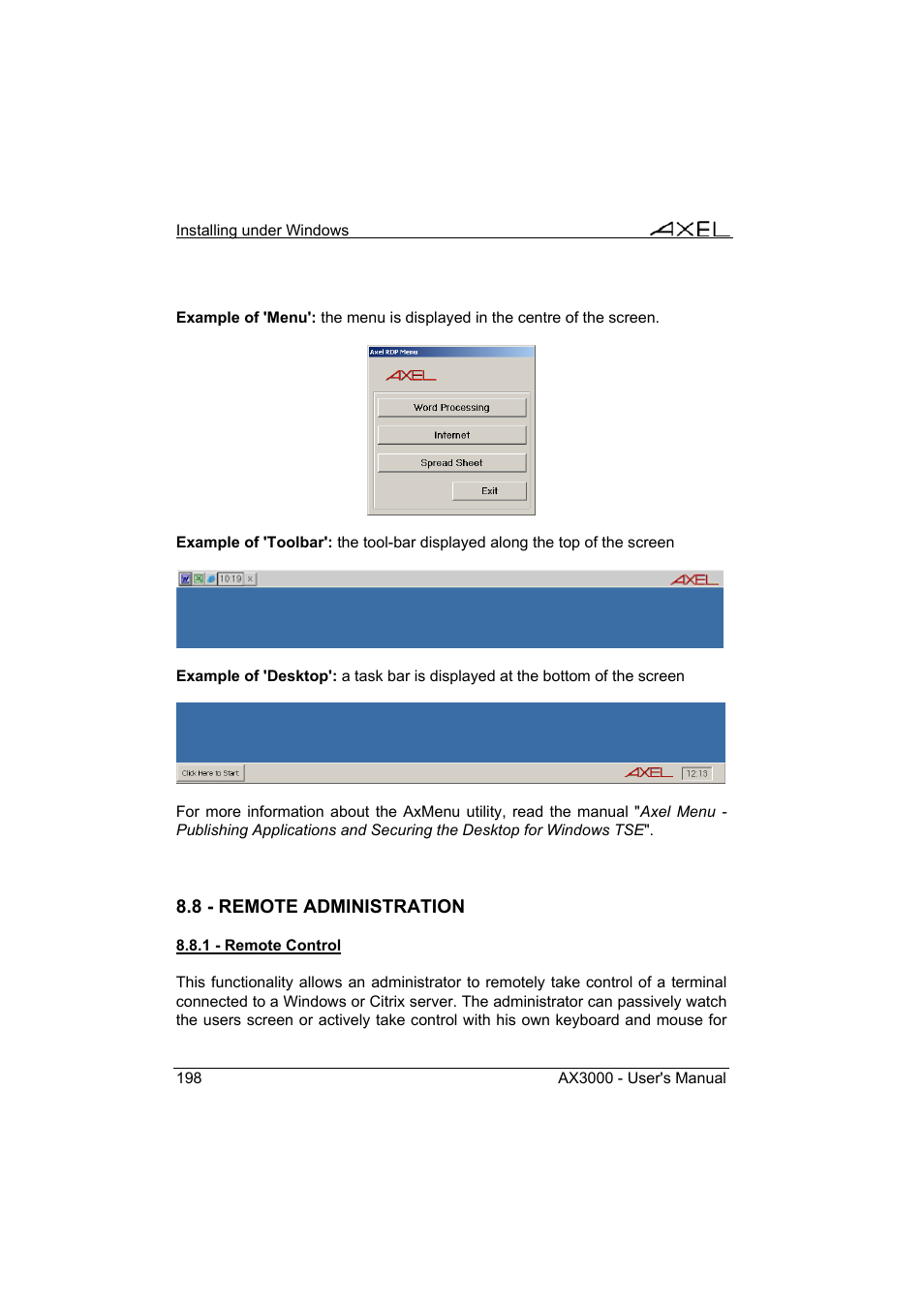 Axel AX3000 65 User's Manual - firmware 0632 User Manual | Page 212 / 298