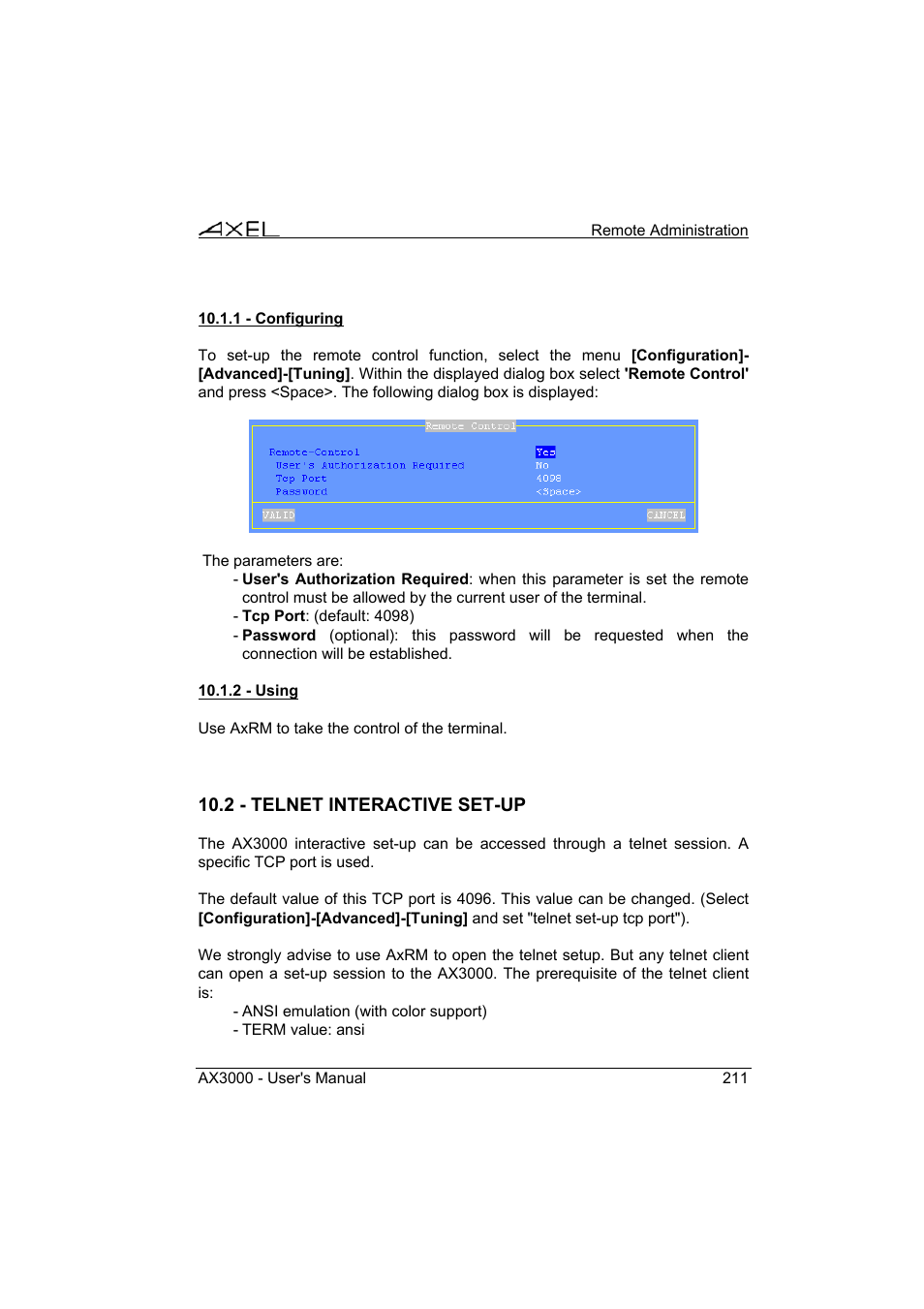Axel AX3000 65 User's Manual - firmware 0632 User Manual | Page 225 / 298