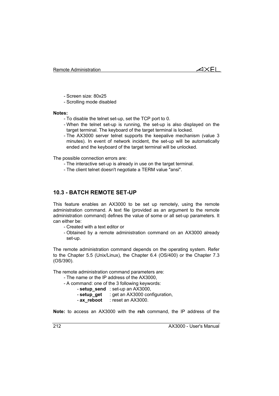 Axel AX3000 65 User's Manual - firmware 0632 User Manual | Page 226 / 298