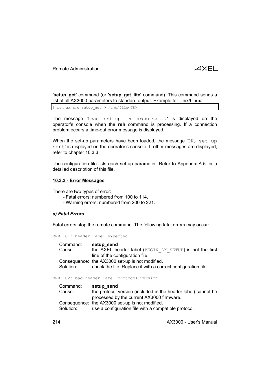 Axel AX3000 65 User's Manual - firmware 0632 User Manual | Page 228 / 298