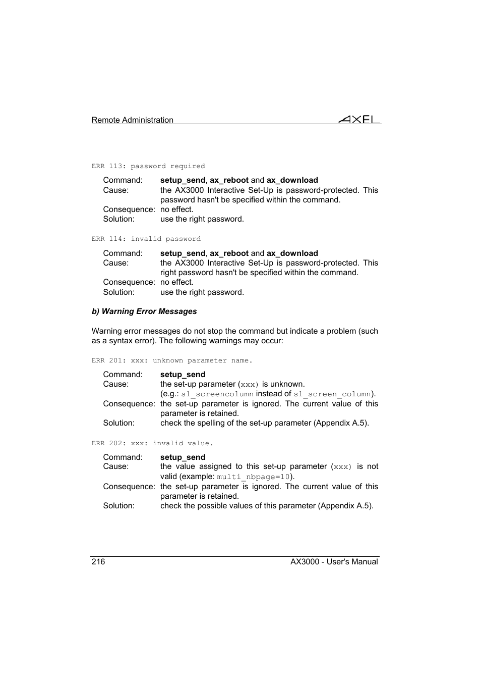 Axel AX3000 65 User's Manual - firmware 0632 User Manual | Page 230 / 298