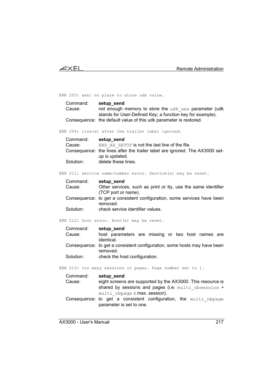 Axel AX3000 65 User's Manual - firmware 0632 User Manual | Page 231 / 298