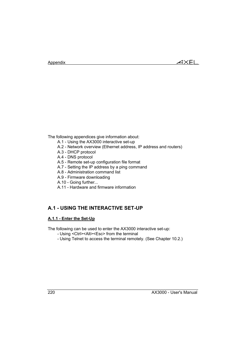 Axel AX3000 65 User's Manual - firmware 0632 User Manual | Page 234 / 298