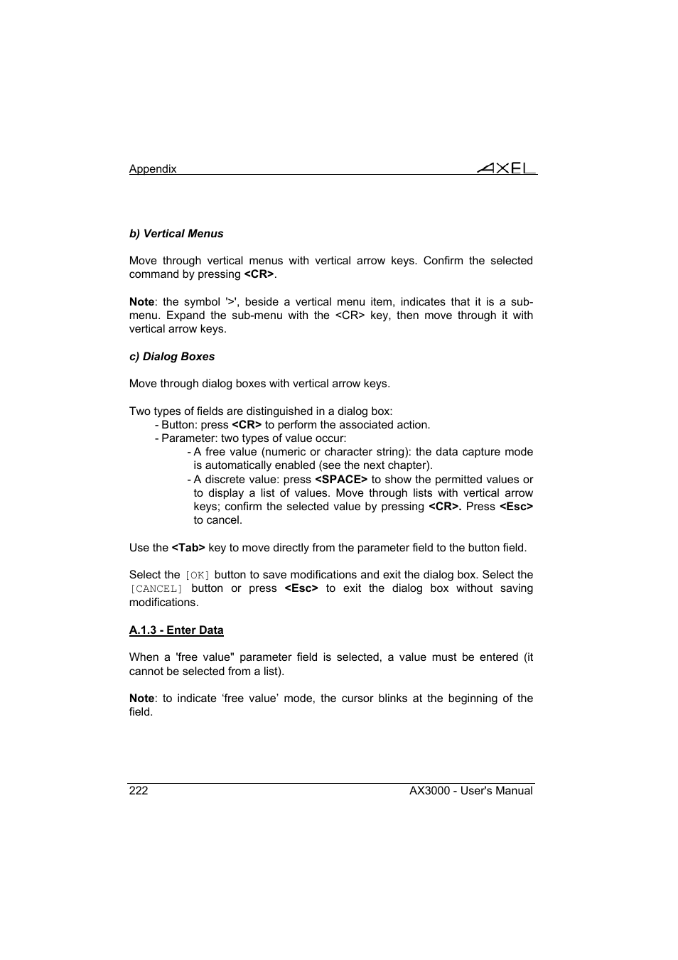 Axel AX3000 65 User's Manual - firmware 0632 User Manual | Page 236 / 298