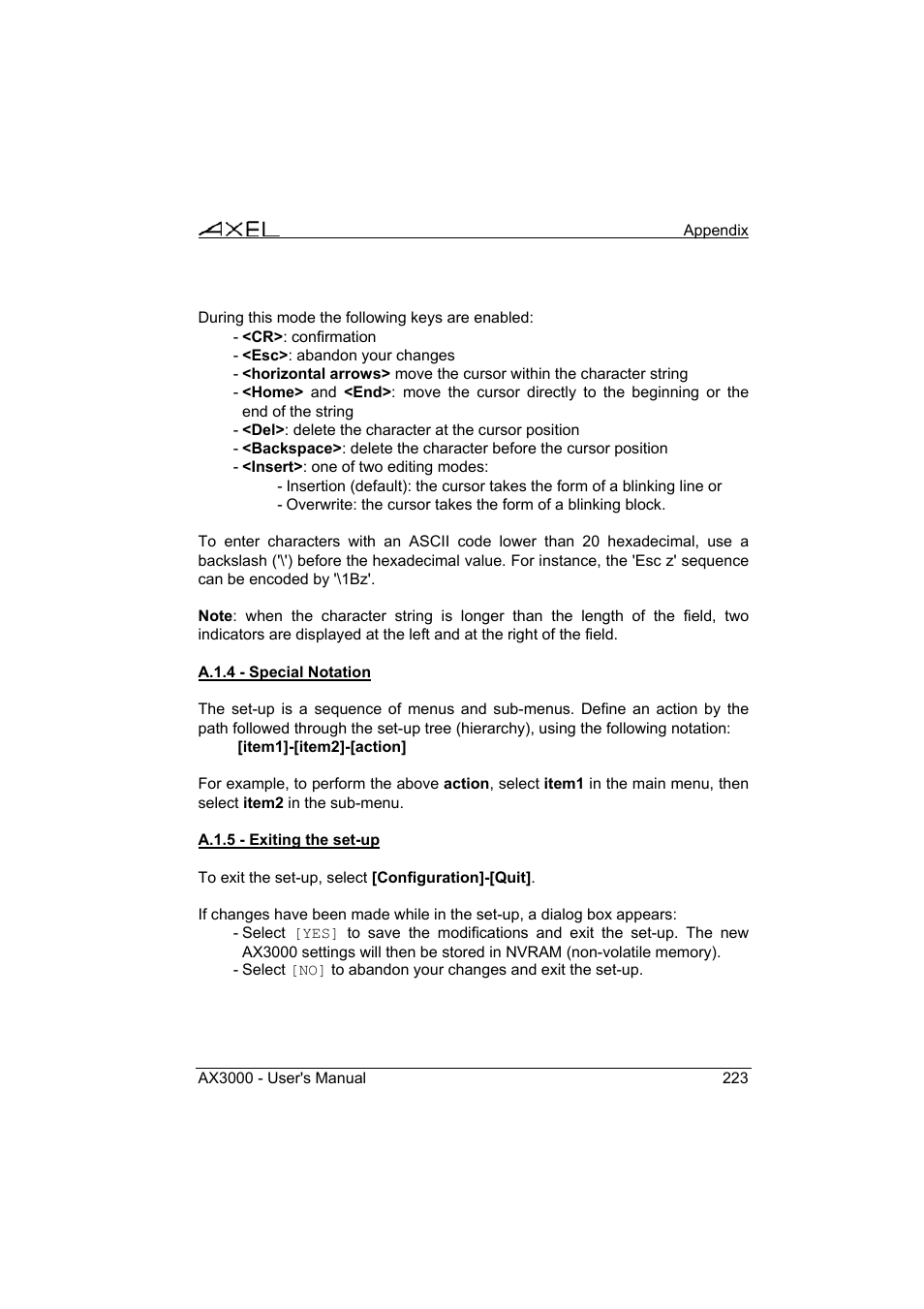 Axel AX3000 65 User's Manual - firmware 0632 User Manual | Page 237 / 298