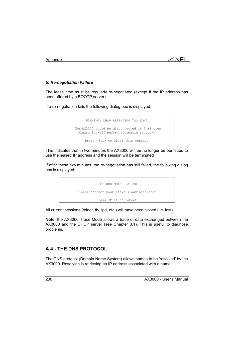 A.4 - the dns protocol | Axel AX3000 65 User's Manual - firmware 0632 User Manual | Page 244 / 298