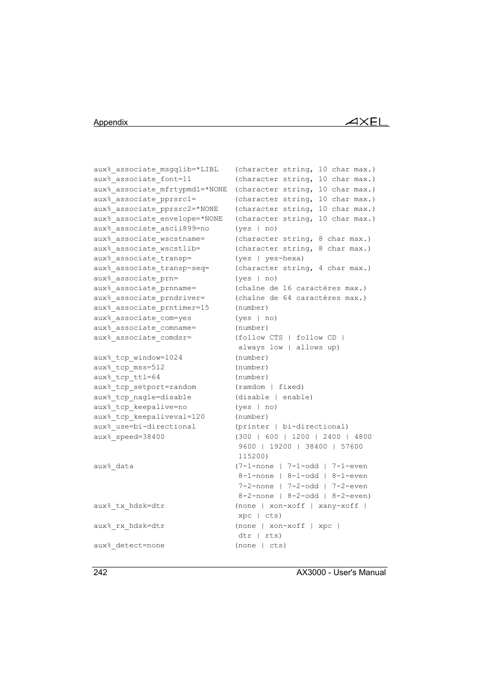 Axel AX3000 65 User's Manual - firmware 0632 User Manual | Page 256 / 298