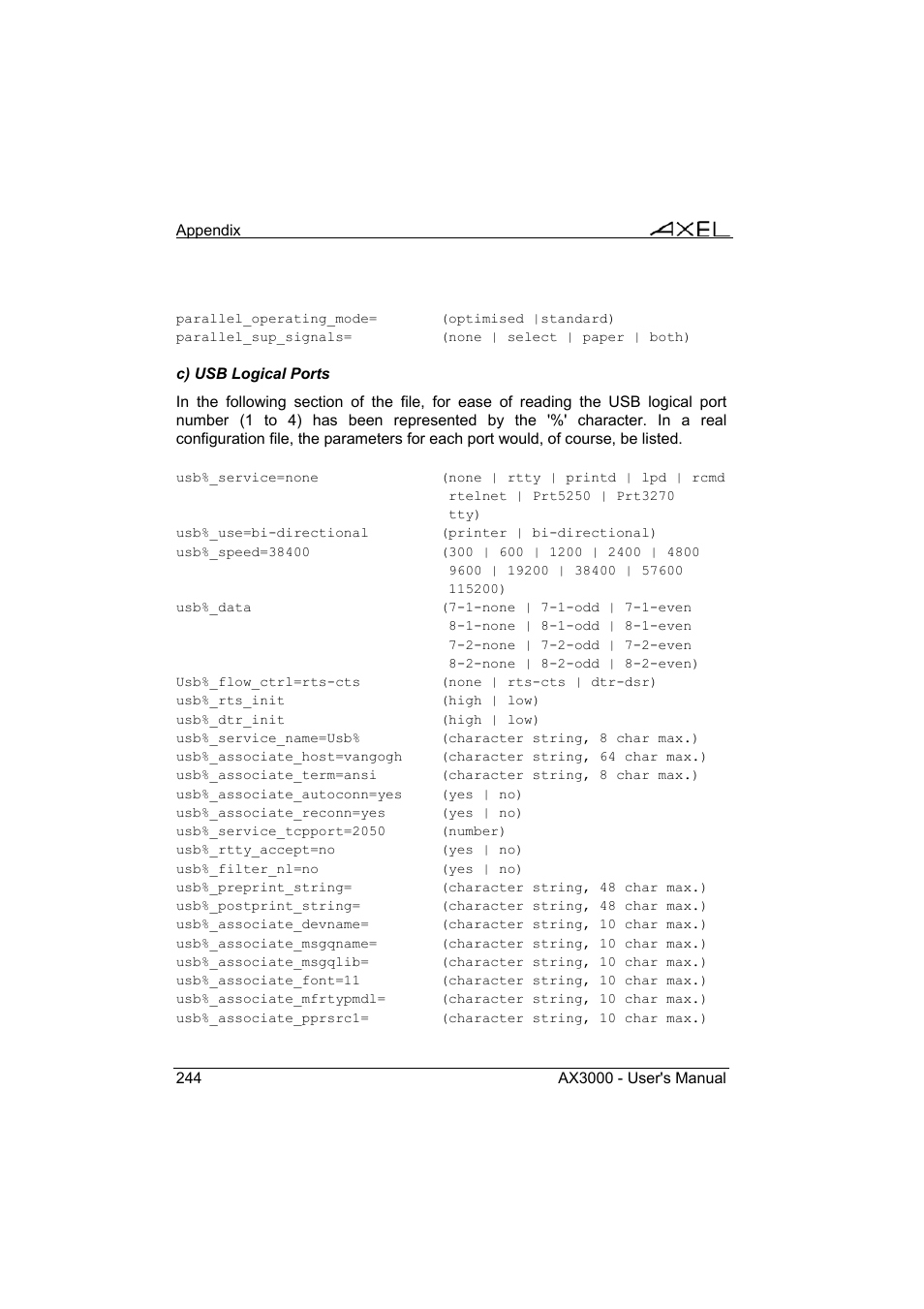 Axel AX3000 65 User's Manual - firmware 0632 User Manual | Page 258 / 298