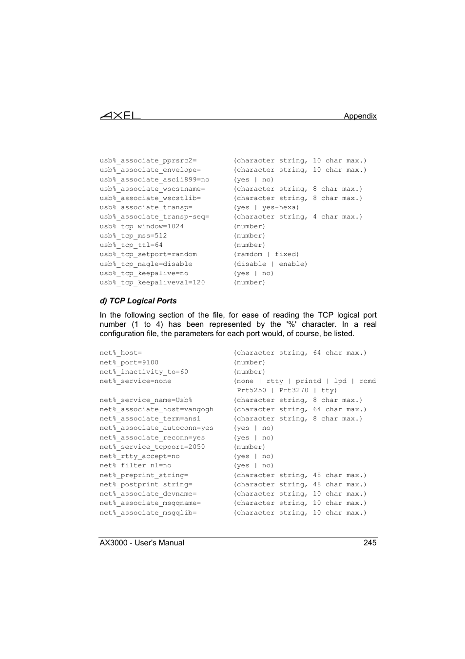 Axel AX3000 65 User's Manual - firmware 0632 User Manual | Page 259 / 298