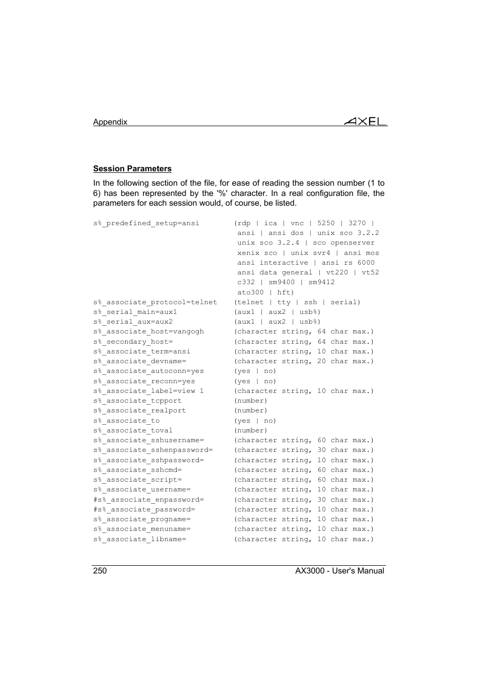 Axel AX3000 65 User's Manual - firmware 0632 User Manual | Page 264 / 298