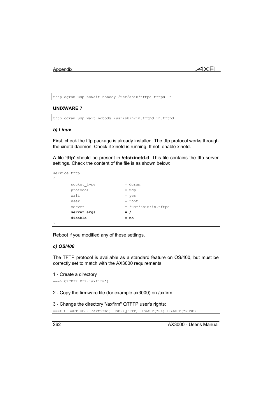 Axel AX3000 65 User's Manual - firmware 0632 User Manual | Page 276 / 298