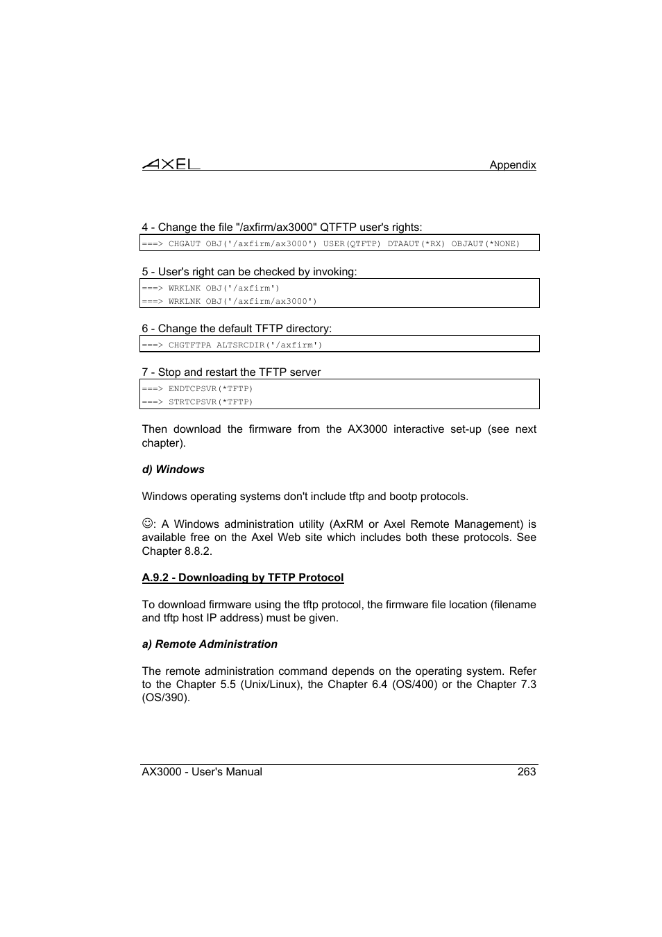 Axel AX3000 65 User's Manual - firmware 0632 User Manual | Page 277 / 298