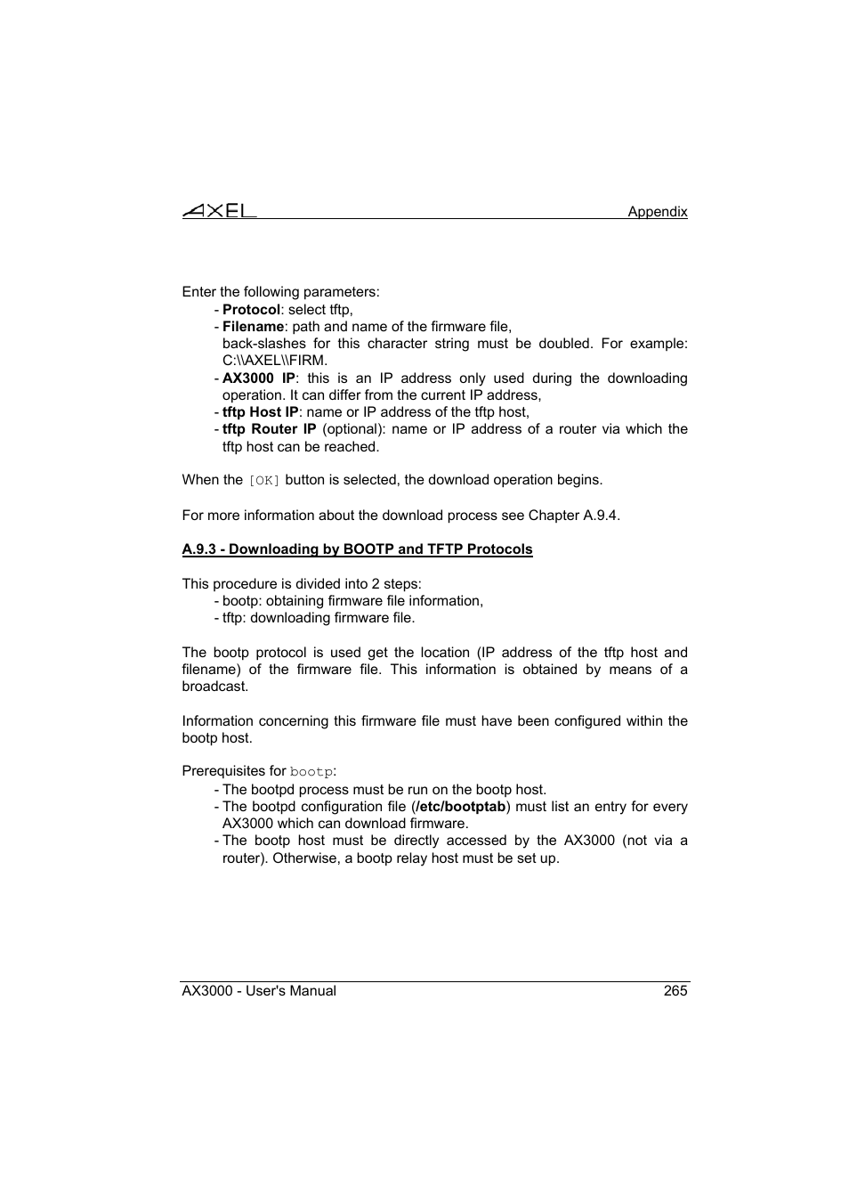 Axel AX3000 65 User's Manual - firmware 0632 User Manual | Page 279 / 298