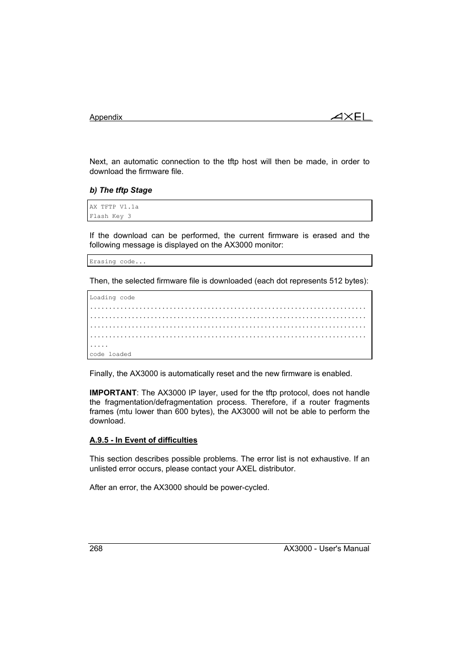 Axel AX3000 65 User's Manual - firmware 0632 User Manual | Page 282 / 298