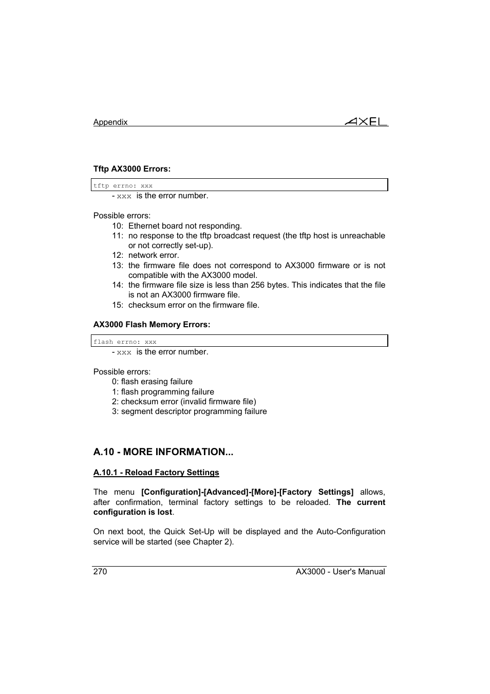 Axel AX3000 65 User's Manual - firmware 0632 User Manual | Page 284 / 298