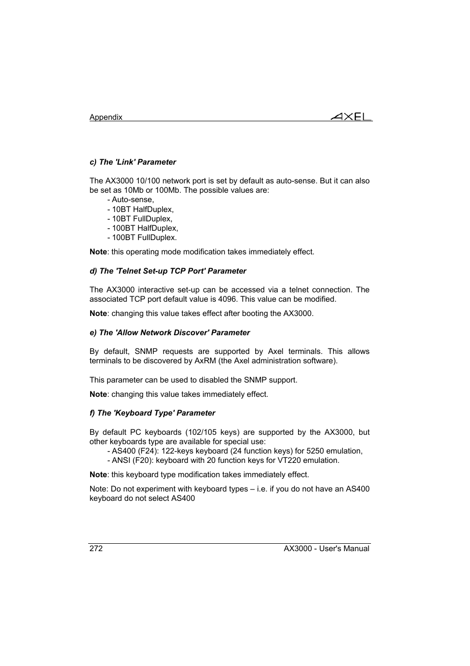 Axel AX3000 65 User's Manual - firmware 0632 User Manual | Page 286 / 298