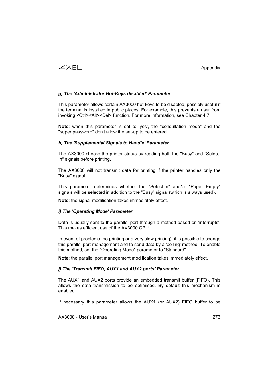 Axel AX3000 65 User's Manual - firmware 0632 User Manual | Page 287 / 298