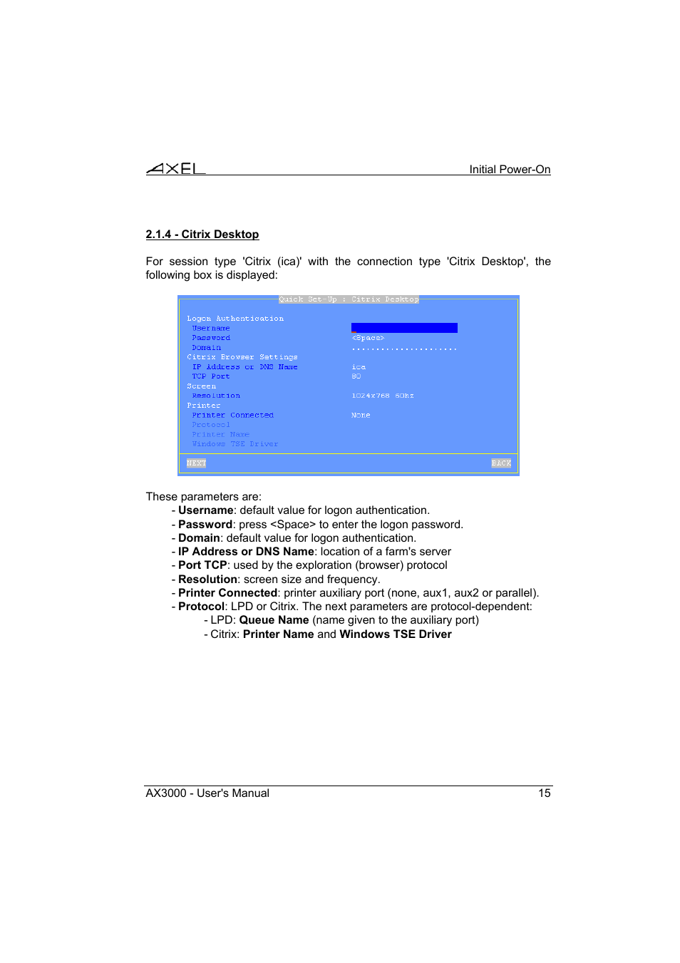 Axel AX3000 65 User's Manual - firmware 0632 User Manual | Page 29 / 298