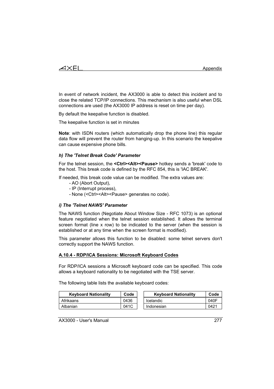 Axel AX3000 65 User's Manual - firmware 0632 User Manual | Page 291 / 298