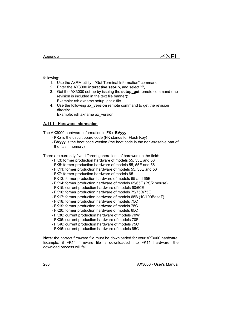 Axel AX3000 65 User's Manual - firmware 0632 User Manual | Page 294 / 298